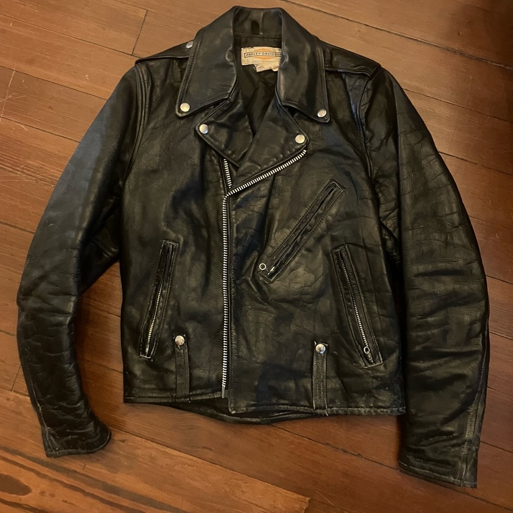 Vintage 1970s Harley Davidson Leather Moto Jacket size 40